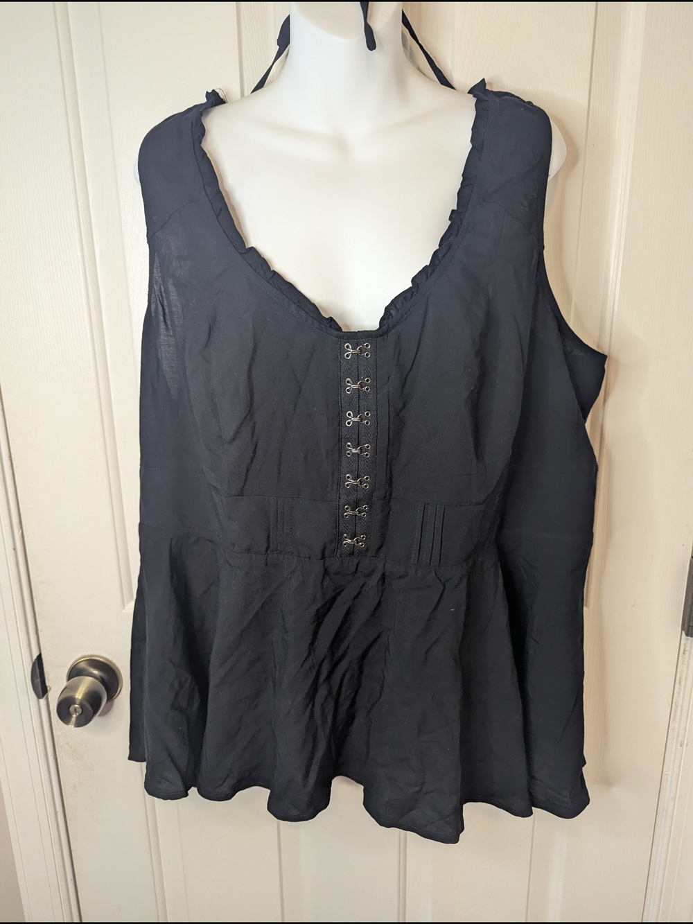 Torrid Black Babydoll Challis Corset Top Sleeveless Peplum Hook-Eye Plus Size 2